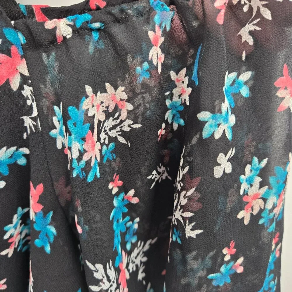Lane Bryant Black Floral Cold Shoulder Sheer Lined Ruched Blouse Size 26